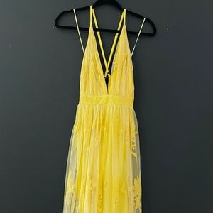 LONG floor length lemon yellow gown